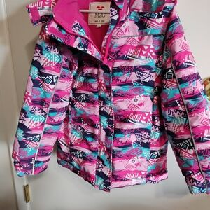 Kids Pink and Blue Patterned Puffer Jacket
